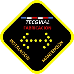 Logo de TECGVIAL: rombo negro con borde amarillo y una flecha de luces LED.