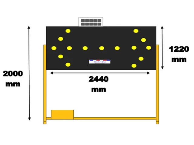 Plano acotado del panel de flecha: 2440 mm de ancho por 1220 mm de alto, montado a 2000 mm de altura total.